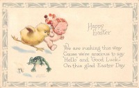 Ретро открытки - Счастливой Пасхи. Цыплёнок, малыш и лягушка