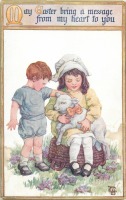 Ретро открытки - Дети, ягнёнок и фиалки