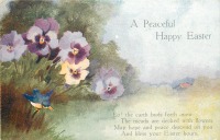 Ретро открытки - Мирной Пасхи. Анютины глазки, птица и сельский пейзаж
