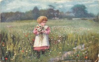 Ретро открытки - Девочка с букетом полевых цветов
