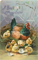 Ретро открытки - Курица с цыплятами в корзине