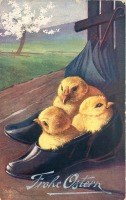 Ретро открытки - Апрельская погода. Цыплята в резиновой калоше