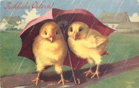 Ретро открытки - Апрельская погода. Цыплята под зонтом