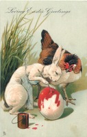 Ретро открытки - Кролик, курица и раскраска пасхальных яиц