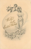 Ретро открытки - Романтическая пара, пасхальное яйцо и курица с цыплятами