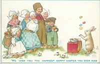 Ретро открытки - Кролик-артист и голландские дети