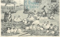 Ретро открытки - Счастливой Пасхи. Кролик-фотограф, младенцы и пасхальные яйца