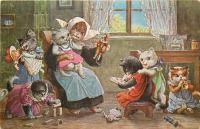 Ретро открытки - Кошачья жизнь. В детской с няней