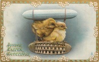 Ретро открытки - Два цыплёнка и фантастический дирижабль