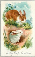 Ретро открытки - Пасхальные приветствия. Два кролика и кроличья нора