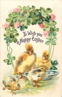 Ретро открытки - Счастливой Пасхи. Цыплята, утята и розовый клевер