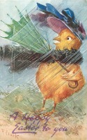 Ретро открытки - Апрельская погода. Цыплёнок под дождём