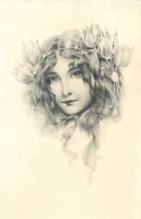 Ретро открытки - Девушка в бандо из тюльпанов