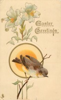 Ретро открытки - Птица на ветке и пасхальные лилии