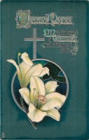 Ретро открытки - Две лилии и серебряный пасхальный крест.
