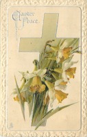 Ретро открытки - Жёлтые нарциссы и пасхальный крест