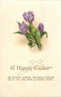 Ретро открытки - Счастливая Пасха и три фиолетовых тюльпана