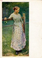 Ретро открытки - Девушка у изгороди