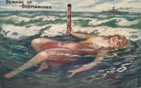 Ретро открытки - Девушка и корабль на горизонте