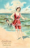 Ретро открытки - Девушка в красном купальнике