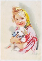 Ретро открытки - Девочка с собачкой.