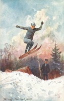 Ретро открытки - Катание на лыжах. Прыжок в высоту