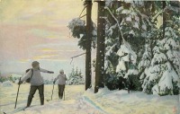 Ретро открытки - На лыжной прогулке в зимнем лесу