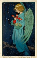Ретро открытки - Ангел с куклами и корзиной