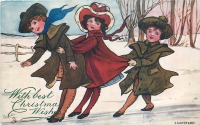 Ретро открытки - Три девочки на коньках