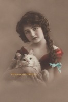 Ретро открытки - Ретро-поштівка.  Дівчина з котиком.