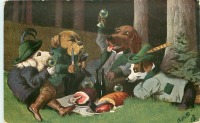 Ретро открытки - Охотники на привале