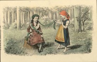 Ретро открытки - Две девочки и гирлянда из листьев