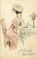 Ретро открытки - Леди в розовом и письмо