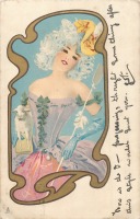 Ретро открытки - Девушка в голубом платье и ягнёнок