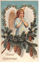 Ретро открытки - Рождественский ангел и еловая ветка