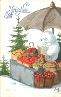 Ретро открытки - Торговля фруктами и ёлочный базар