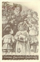 Ретро открытки - Санта Клаус с ёлкой, дети и девочка с овечкой