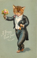 Ретро открытки - Счастливый рождественский кот