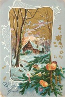 Ретро открытки - Сельский дом и Рождественские поздравления