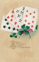 Ретро открытки - С Новым Годом. Игральные карты и счастливый клевер