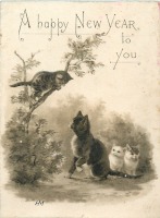 Ретро открытки - Счастливый Новый Год. Кошки и котята