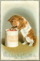 Ретро открытки - С Новым Годом. Котёнок и смородиновый джем