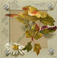 Ретро открытки - С Новым Годом.  Белые ромашки и листья