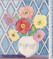 Ретро открытки - Разноцветные анемоны на синем фоне Аргайла