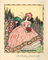 Ретро открытки - С Днём Рождения. Девушка в розовом саду