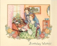 Ретро открытки - С Днём Рождения. Романтическая пара у письменного стола