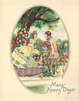 Ретро открытки - С Днём Рождения. В цветущем саду