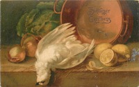 Ретро открытки - Натюрморт с белым голубем и медным горшком