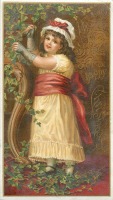 Ретро открытки - Девочка в жёлтом платье с красным бантом