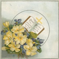 Ретро открытки - Книга и крест в букете первоцветов